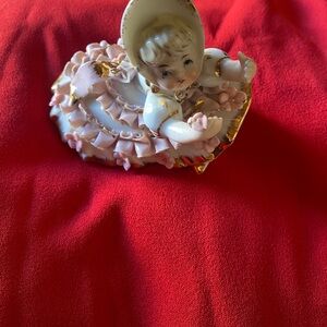 Porcelain Figurine with Pink and Gold AccentsVINTAGEE!!!!!